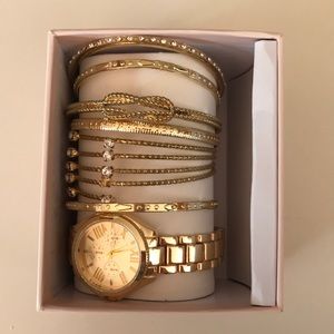 Gold bracelet and watch set